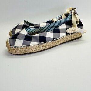Draper James Georgia Wedge Espadrilles Women's Size 10 Navy, White Ankle Tie